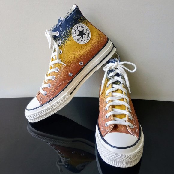 Converse Men's Chuck 70 Hi Scatter Dye Canvas Sneaker in Awesome Fire Opal/Gold - Picture 10 of 12